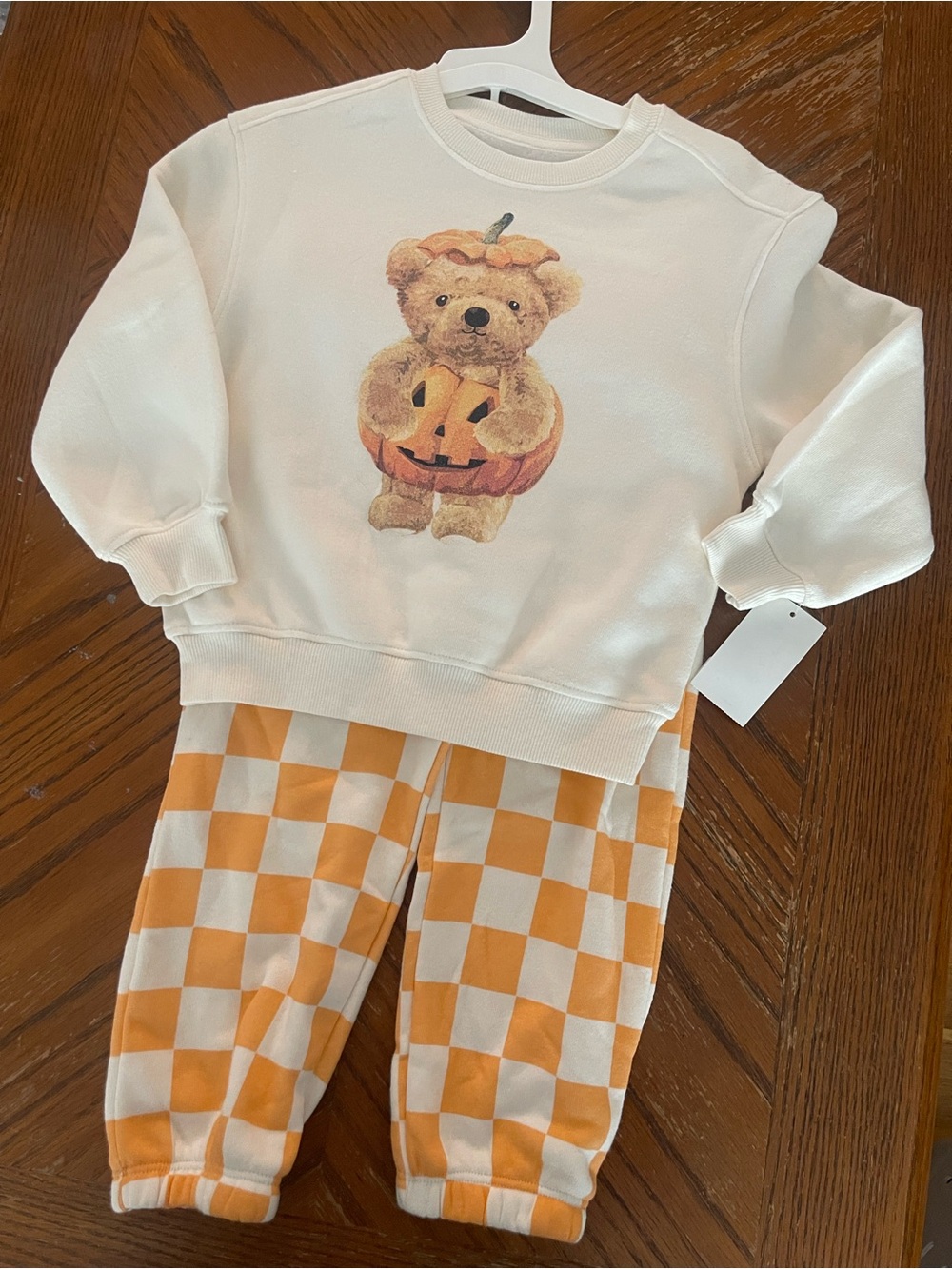Cream & Orange Pumpkin Bear Kids Halloween Matching Set - Cozy Two-Piece Outfit